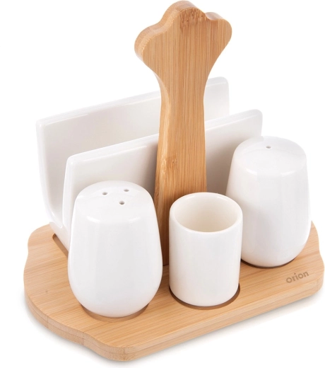Salière et poivrière en porcelaine avec support et porte-serviettes WHITELINE, ensemble 5 pièces