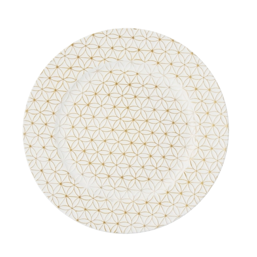 Sous-assiette ronde blanc et or à motif géométrique – lot de 6 pièces