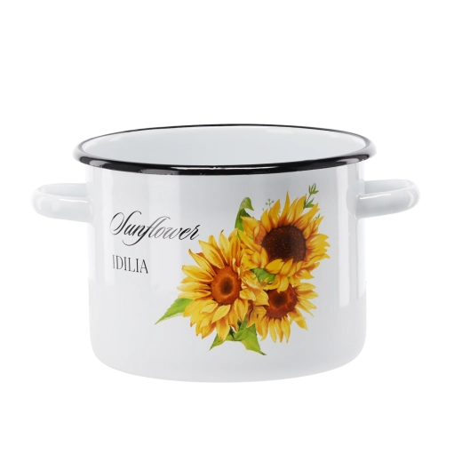 Marmite émaillée avec tournesols, 3 l, 18 cm, blanche