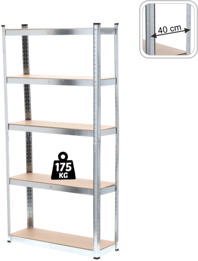 Étagère métallique à 5 niveaux 180 × 90 × 40 cm, charge par étagère 175 kg