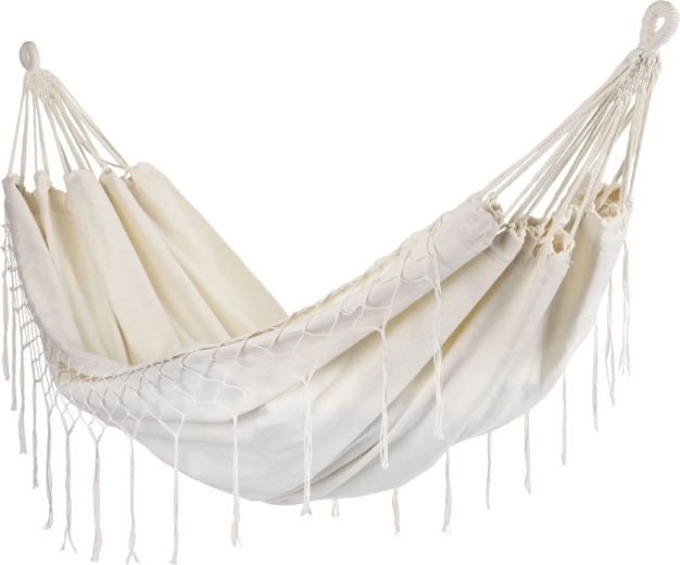 Hamac de jardin deux places style bohème beige 200 × 150 cm