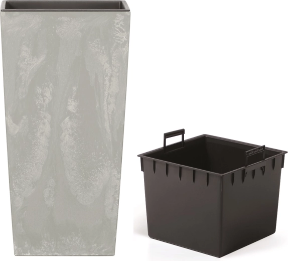 Pot URBI Square effet béton avec insert 29,5 × 29,5 × 55 cm gris