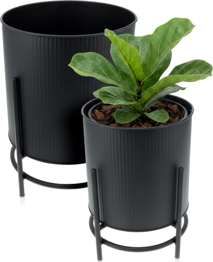 Support en métal pour cache-pot avec housse, noir – lot de 2 pcs