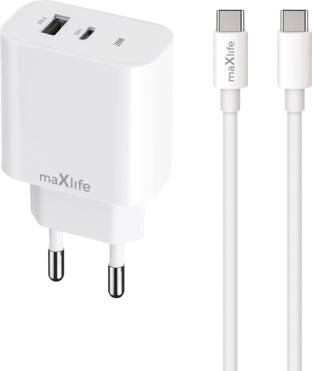 Maxlife MXTC-06-20AC chargeur rapide USB-C + USB-A 20 W avec câble USB-C/USB-C