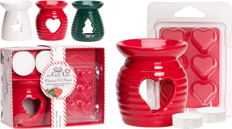 Lampe aromatique de Noël avec bougies et cires – coffret cadeau 7 pièces