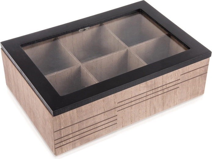 Boîte à thé en bois LINE, 6 compartiments, 24 × 16,5 × 7,5 cm