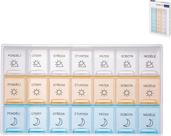 Organiseur hebdomadaire pour médicaments avec 3 compartiments et marquage en tchèque