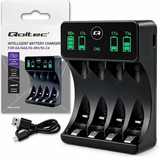 Chargeur d’accumulateurs Ni-MH AA/AAA avec écran LCD et câble USB-C