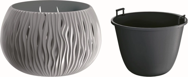 Cache-pot Sandy Bowl avec insert 37 cm – pierre grise