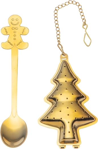 Coffret cadeau pour le thé avec infuseur doré et cuillère – motif de Noël