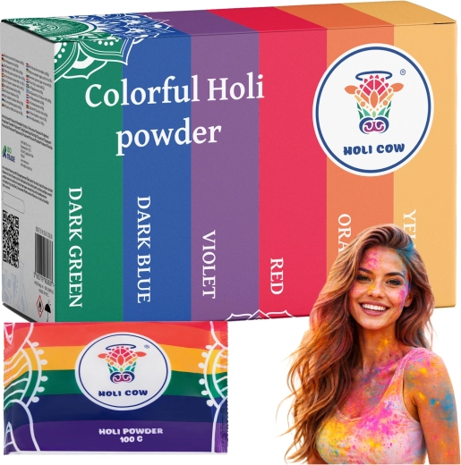 Poudre holi colorée Holi Cow – set de 6×100 g