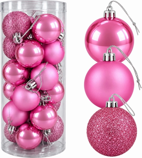 Décorations de Noël incassables roses pour sapin, 24 pièces