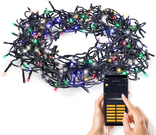 Guirlande de Noël extérieure intelligente Wi-Fi Solight, 400 LED, 20 m, blanc chaud et multicolore