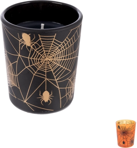 Bougie parfumée en verre Halloween mix avec motif toile d’araignée - 1 pièce