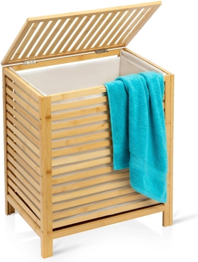 Panier à linge en bambou avec couvercle 60 l
