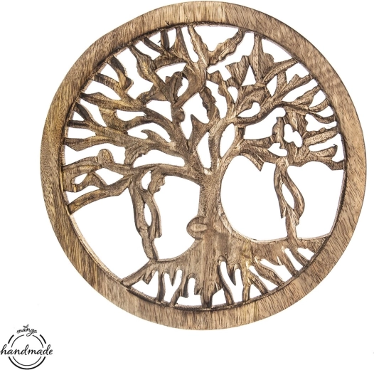 Arbre de vie en bois de manguier – décoration murale ronde
