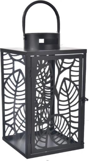 Lanterne métallique noire Feuille avec motif de feuilles 32 cm