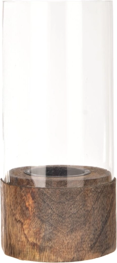 Bougeoir en bois de manguier et verre 15 cm