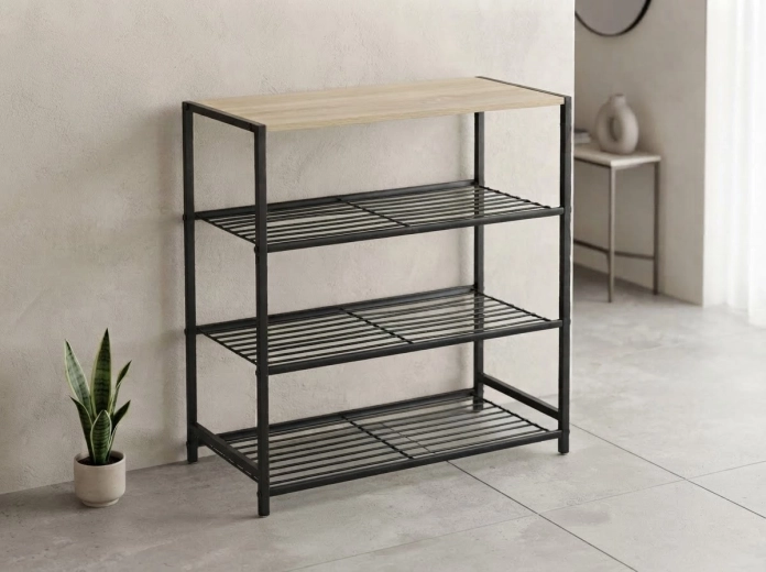 Étagère à 4 niveaux 60 × 30 × 63,5 cm, noire avec plateau clair