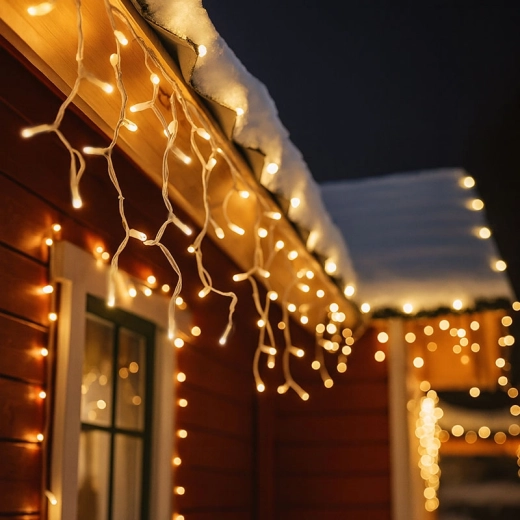 Rideau LED de Noël Solight en forme de glaçons, 120 LED, blanc chaud