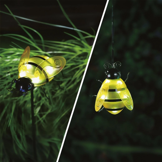 Lampe LED solaire de jardin en forme d’abeille avec piquet et clip, jaune