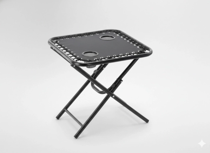 Table de camping pliante 50 × 50 × 50 cm avec porte-gobelets, noire