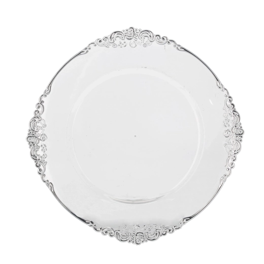 Assiette de présentation décorative ronde 33 cm transparente avec effet argenté - 1 pièce