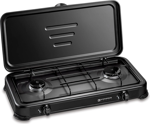 Réchaud à gaz PB à 1 brûleur avec couvercle noir - 1 pièce
