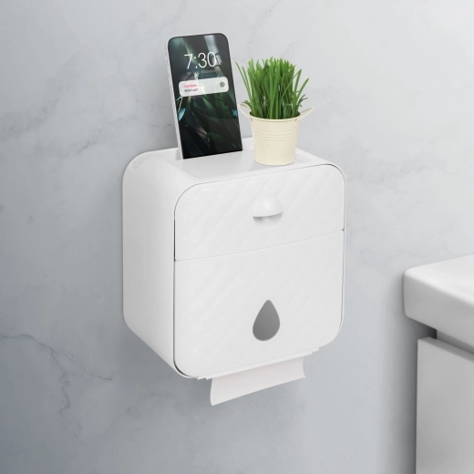 Distributeur mural de papier toilette avec étagère, blanc