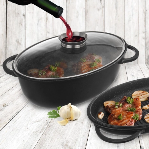 Couvercle en verre avec doseur pour une cuisson rôtie juteuse