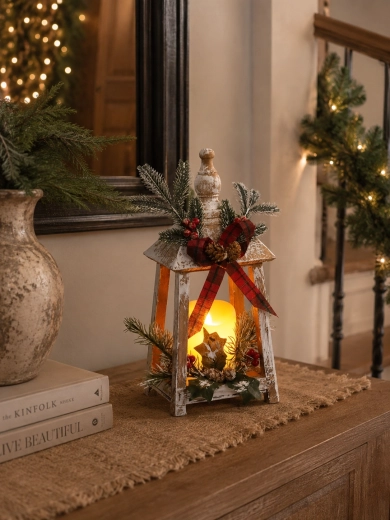 Lanterne de Noël en bois avec bougie LED