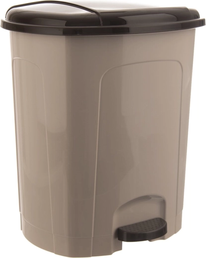 Poubelle en plastique à pédale 30 l, beige avec couvercle foncé