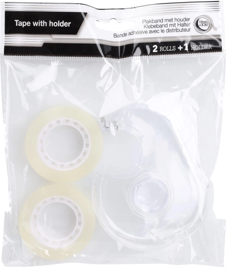 Ruban adhésif 18 mm × 30 m avec dévidoir, transparent, lot de 2 pcs
