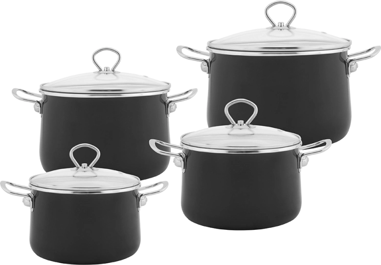 Set de casseroles émaillées IZYDOR 8 pièces, noir
