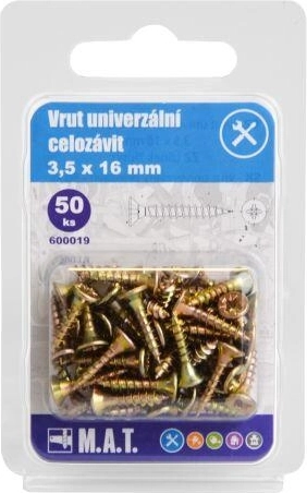 Vis universelles à filetage complet 3,5 × 16 mm, zinguées, 50 pcs