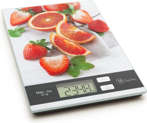 Balance de cuisine avec motif de fruits