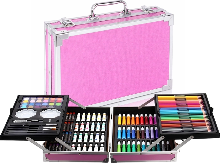 Set de dessin pour enfants RENEW FORCE dans une mallette rose, 145 pièces