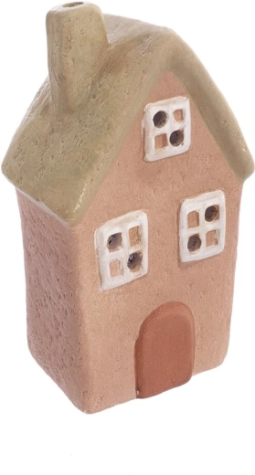 Bougeoir en céramique en forme de maison beige-vert 18 cm