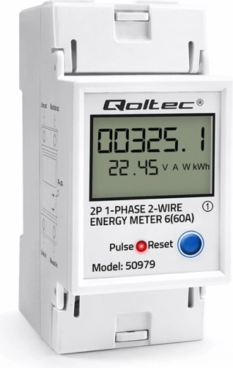 Compteur d’énergie monophasé sur rail DIN avec LCD, indicateur LED et fonction RESET 230 V 60 A