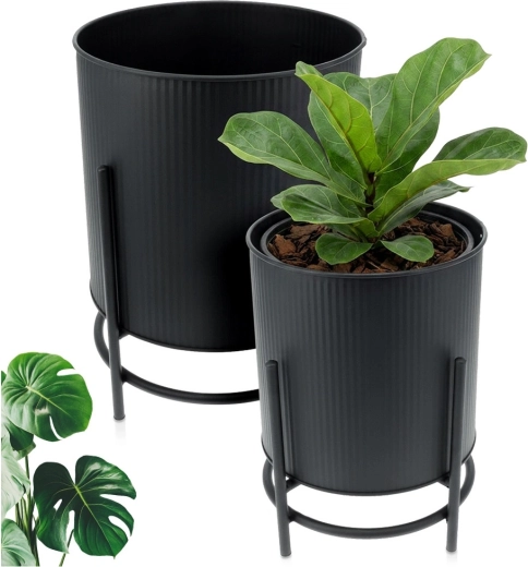 Ensemble de 2 cache-pots avec supports en deux tailles