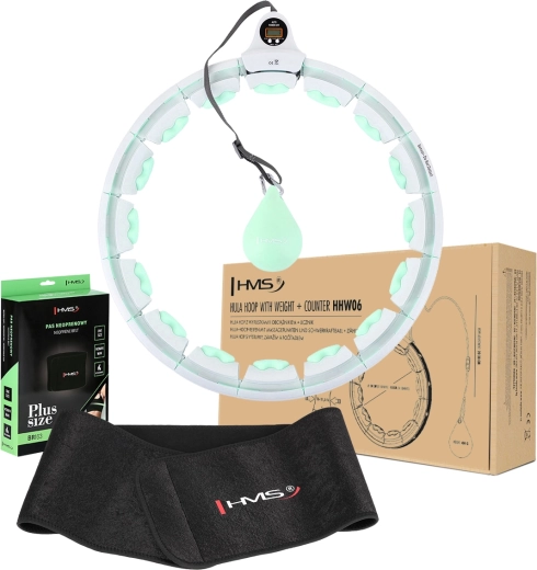 Hula hoop de massage lesté avec compteur HMS HHW06 et ceinture amincissante BR163 verte