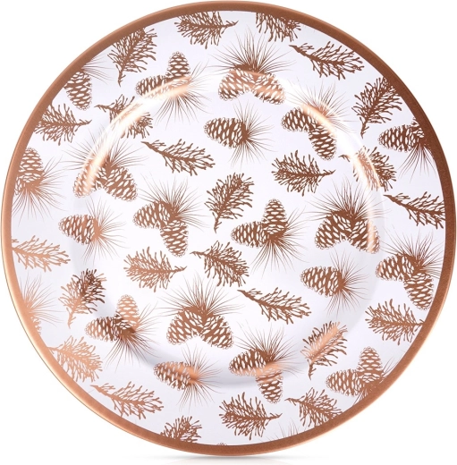 Dessous de plat décoratif 33 cm – blanc avec motif de pommes de pin cuivré