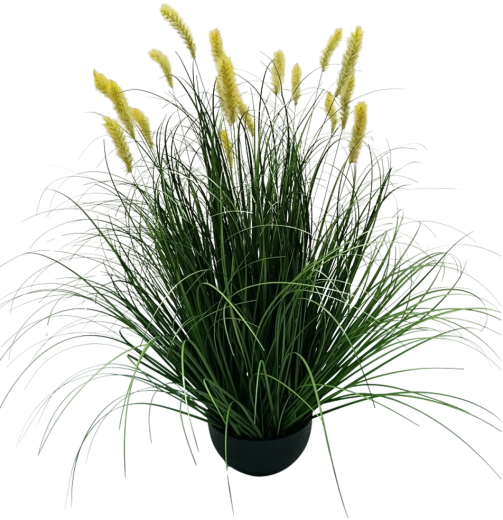 Herbe ornementale artificielle Pennisetum en pot jaune 70 cm