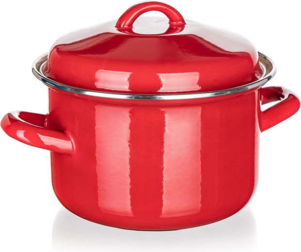 Casserole émaillée avec couvercle 2 l, 16 cm, Milton, rouge