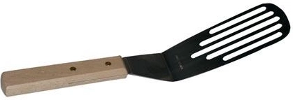 Spatule ajourée 28 cm avec tête en inox et manche en bois