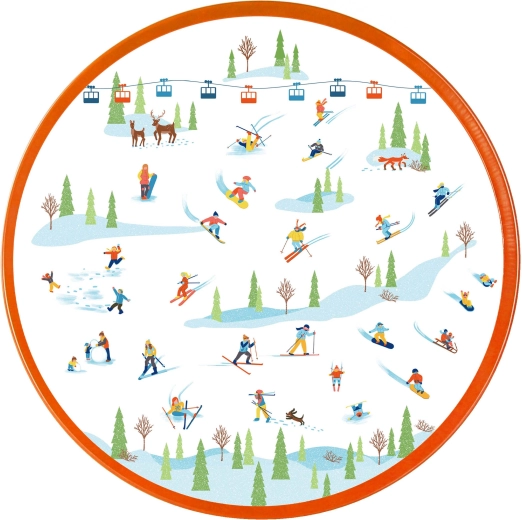 Plateau de Noël en métal TORO avec motif de skieurs, 26 cm
