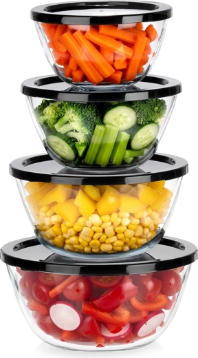 Bols en verre avec couvercles 4 pcs 750 ml, 1 l, 1,5 l, 2 l