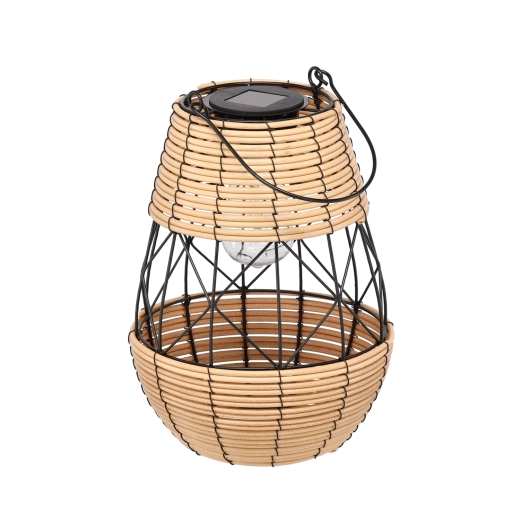 Lanterne lampion solaire en métal noir–beige 32 cm