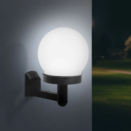 Applique murale solaire LED avec boule, blanc froid, noire