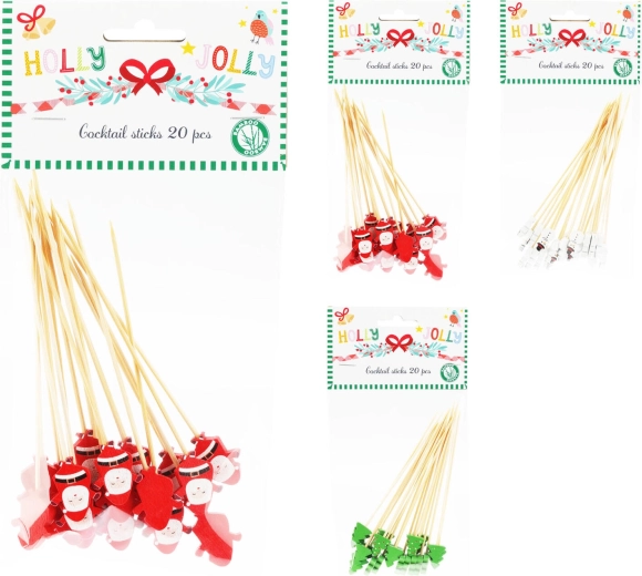Pics à cocktail de Noël 12 cm, mix de décors (20 pcs)
